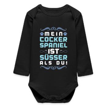 Cocker Spaniel Dog Saying - Baby Organic Long-Sleeved Bodysuit - black - Front