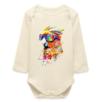 Parrot Macaw Parakeet Cockatoo Lover Parrots - Baby Organic Long-Sleeved Bodysuit - soft Ecru - Front