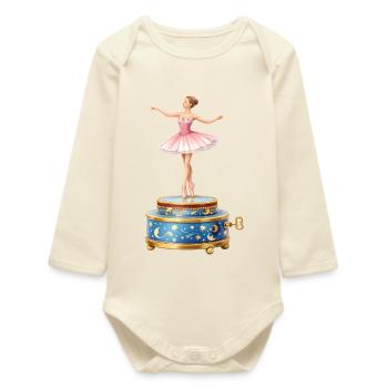 Ballerina on music box illustration - Baby Organic Long-Sleeved Bodysuit - soft Ecru - Front
