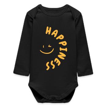 Happiness Shirt – Minimal Summer Design - Baby Organic Langarmbody - Schwarz - Vorne