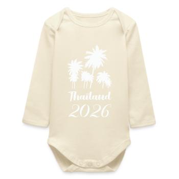 Thailand 2026 Palm Trees Design - Baby Organic Long-Sleeved Bodysuit - soft Ecru - Front