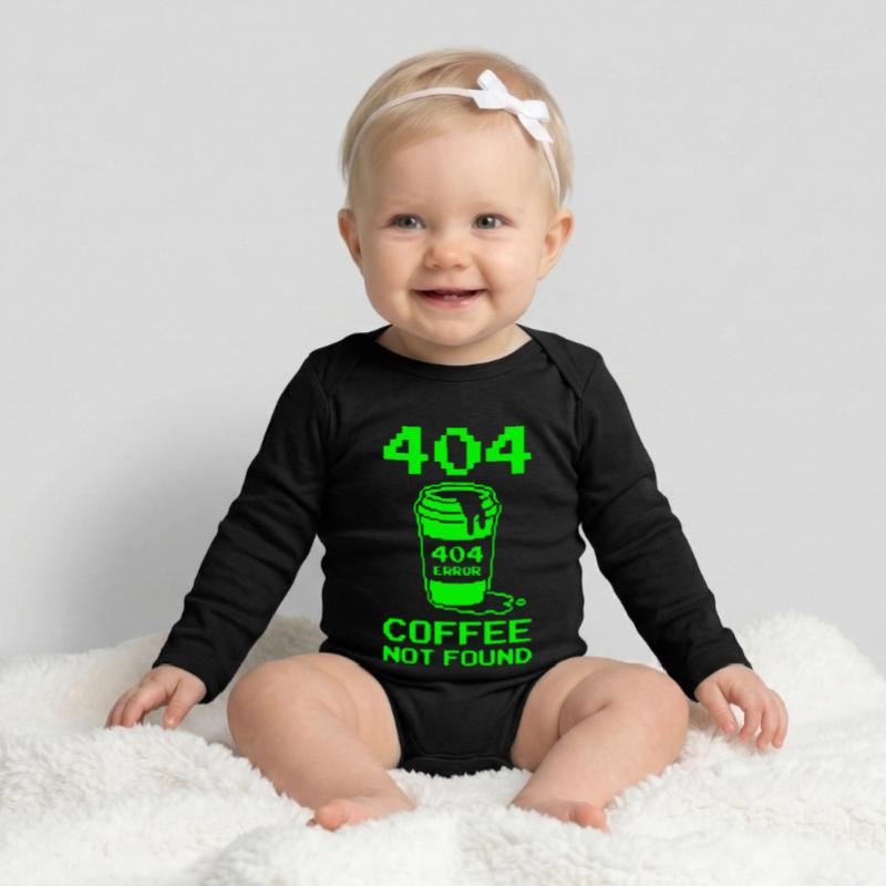 404 Not Found, Software Developer Shirt, Pullover Hoodie Baby Organic Long-Sleeved Bodysuit