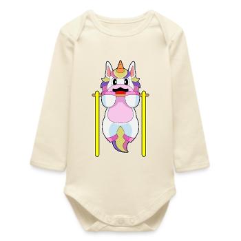 Unicorn Bodybuilder Pull-ups Bodybuilding - Baby Organic Long-Sleeved Bodysuit - soft Ecru - Front