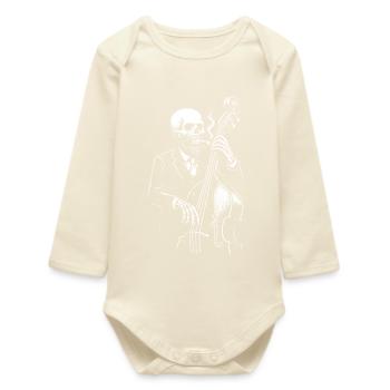 Skeleton Jazz Bassist in Suit - Baby Organic Long-Sleeved Bodysuit - soft Ecru - Front