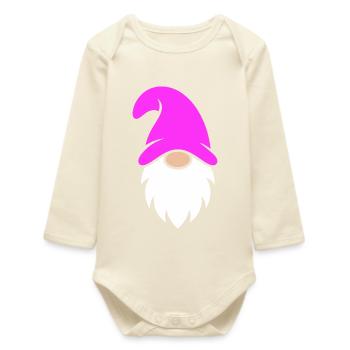 Magenta Hat Gnome - Baby Organic Long-Sleeved Bodysuit - soft Ecru - Front