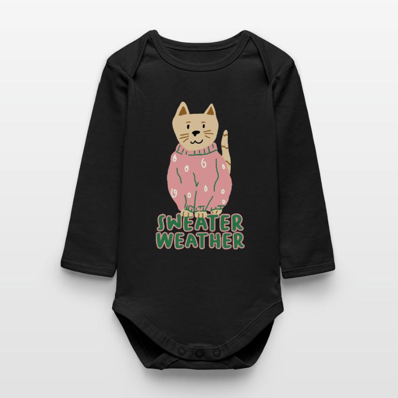 Chat en pull rose – Temps de pull Body bébé manches longues biologique