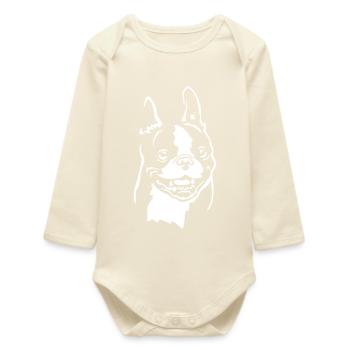 Tête de Boston Terrier « Black Edition » - Body bébé manches longues biologique - écru doux - Devant