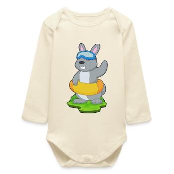 Été de la piscine de natation Bunny - Body bébé manches longues biologique - écru doux - Devant