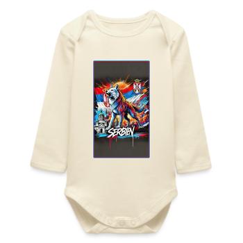 Serbien Wolf Nationalflaggen Design - Baby Organic Langarmbody - Natur - Vorne