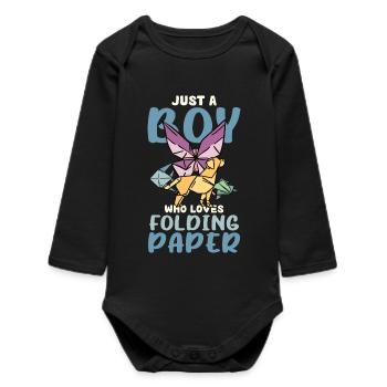 Boy Loves Origami Folding Art - Baby Organic Long-Sleeved Bodysuit - black - Front