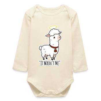 Innocence lamb eh llama? Huh? Lama is innocent! - Baby Organic Long-Sleeved Bodysuit - soft Ecru - Front