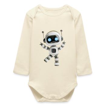 Robot Party - Baby Organic Long-Sleeved Bodysuit - soft Ecru - Front