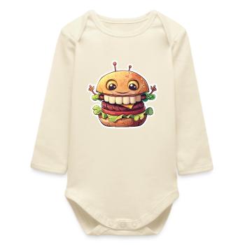 Un hamburger mignon avec des dents – Cartoon Burger - Body bébé manches longues biologique - écru doux - Devant