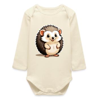 Stacheliger kleiner niedlicher Igel - Baby Organic Langarmbody - Natur - Vorne