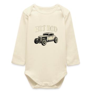 Hot Rod Classic Car - Baby Organic Long-Sleeved Bodysuit - soft Ecru - Front