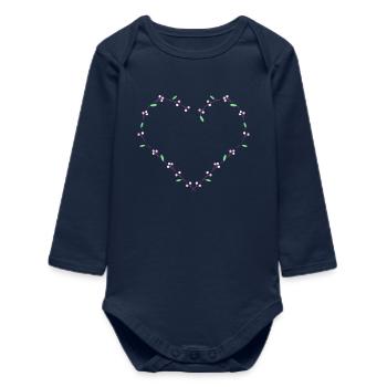 Coeur minimaliste à fleurs roses et rouges - Body bébé manches longues biologique - bleu marine - Devant