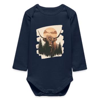 Schottisches Hochlandrind - Baby Organic Langarmbody - Navy - Vorne