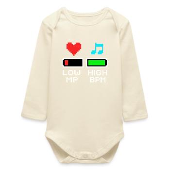 LOW MP HIGH BPM Pixel Art Gaming Music - Baby Organic Long-Sleeved Bodysuit - soft Ecru - Front