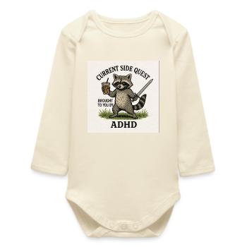 Raccoon Side Quest ADHD - Baby Organic Long-Sleeved Bodysuit - soft Ecru - Front
