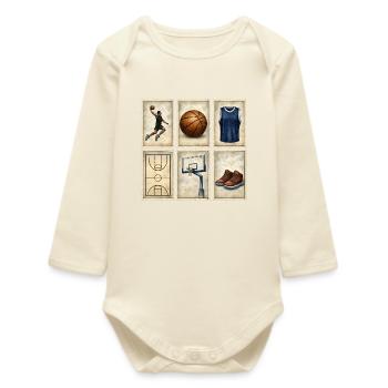 Vintage Basketball Stamps Collection - Baby Organic Long-Sleeved Bodysuit - soft Ecru - Front
