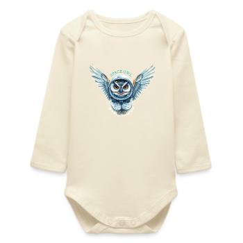 Space owl in space suit - Baby Organic Long-Sleeved Bodysuit - soft Ecru - Front