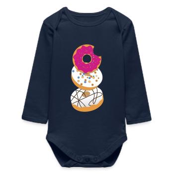 Motif de beignets - Trois mignons accroche-yeux avec glaçage - Body bébé manches longues biologique - bleu marine - Devant