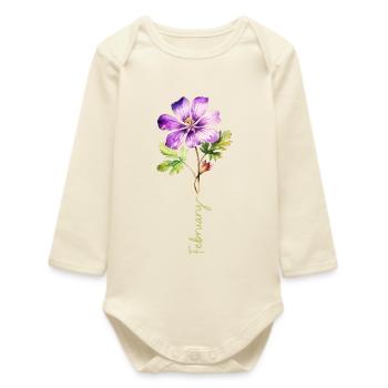 Illustration détaillée de la fleur de février - Body bébé manches longues biologique - écru doux - Devant