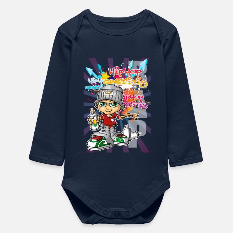 Graffiti boy with spray paint - Baby Organic Long-Sleeved Bodysuit - navy
