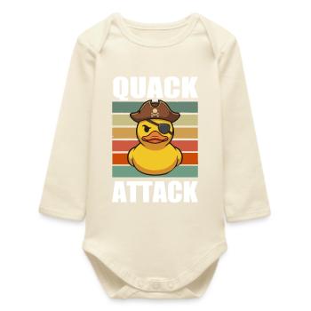 Pirate Duck Quack Attack - Baby Organic Long-Sleeved Bodysuit - soft Ecru - Front