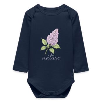 Lilas Nature Design - Motif Tendance Fleur - Body bébé manches longues biologique - bleu marine - Devant
