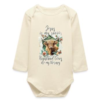 Highland Cattle Christian - Baby Organic Long-Sleeved Bodysuit - soft Ecru - Front