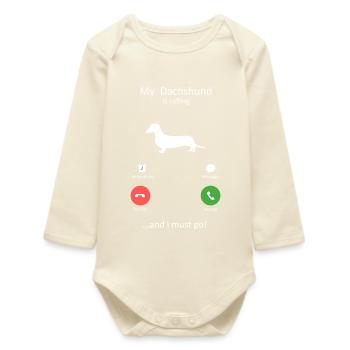 Dackel ruft Smartphone-Schnittstelle Kunst - Baby Organic Langarmbody - Natur - Vorne