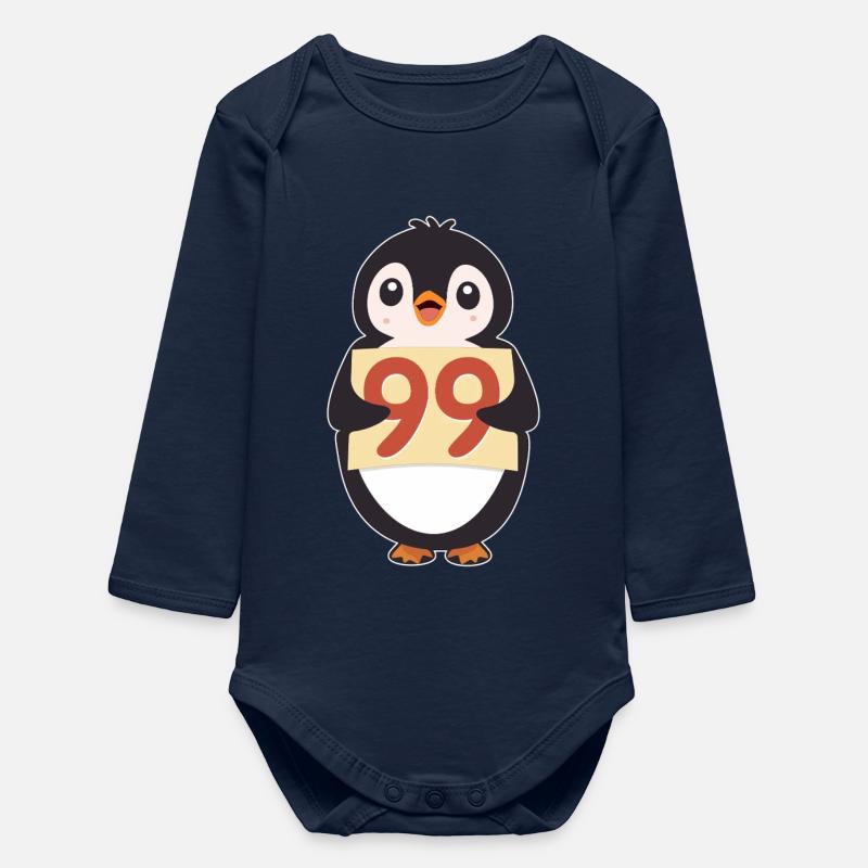 Penguin 99 Countdown Sign - Baby Organic Long-Sleeved Bodysuit - navy