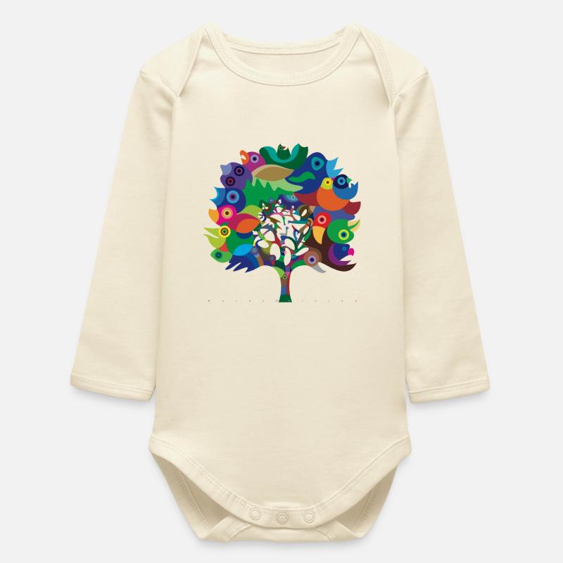 Overbirded Tree - Baby Organic Long-Sleeved Bodysuit - soft Ecru