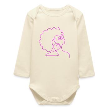 Line Art Femme Afro Minimaliste - Body bébé manches longues biologique - écru doux - Devant