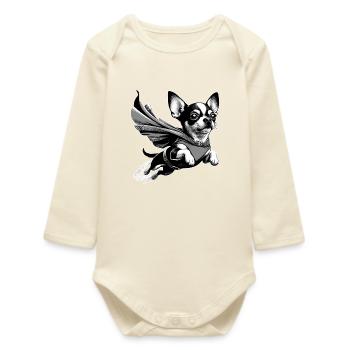 Super Dog Chihuahua Chi Chis Gift - Baby Organic Long-Sleeved Bodysuit - soft Ecru - Front