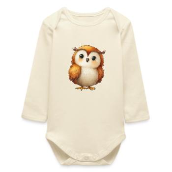 Illustriertes Eulenkind – niedliche und farbenfrohe Zeichnung - Baby Organic Langarmbody - Natur - Vorne