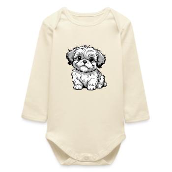 Chiot Poillet Cartoon Gris - Body bébé manches longues biologique - écru doux - Devant