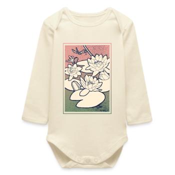 Water Lily Illustration – Tranquility & Nature - Baby Organic Long-Sleeved Bodysuit - soft Ecru - Front