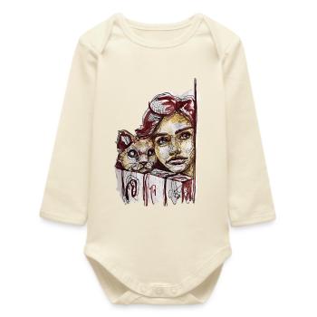 Kitty illustration watercolor carographic - Baby Organic Long-Sleeved Bodysuit - soft Ecru - Front