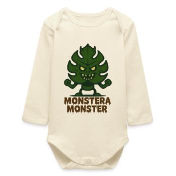 Monstera Monster - Body bébé manches longues biologique - écru doux - Devant