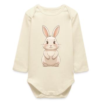 Süßer Hase Cartoon Illustration - Baby Organic Langarmbody - Natur - Vorne