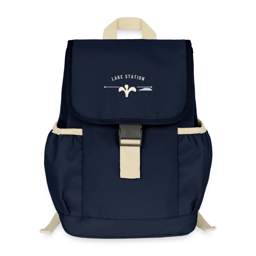 Geneva badge on a kids’ recycled backpack, navy