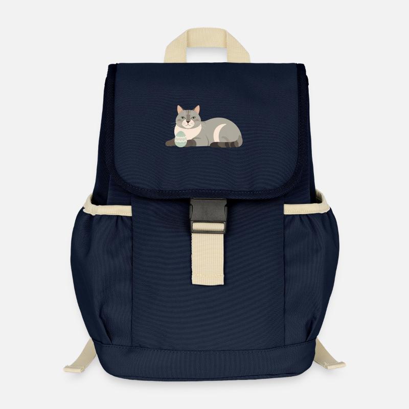 Chat de Pâques en gris pastel - Sac à dos enfant recyclé - bleu marine