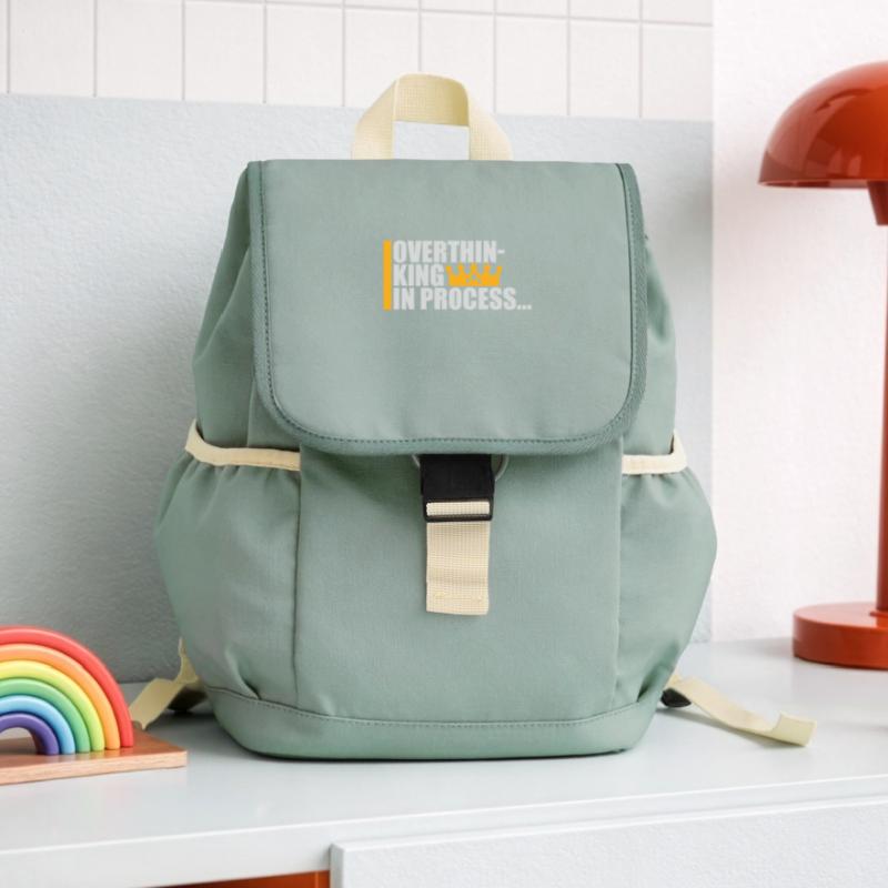 Overthinking In Process Funny Brooding Saying Logo Kids’ Recycled Backpack