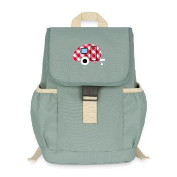 Caravane Caravane à carreaux motif Camping Fan - Sac à dos enfant recyclé - vert lichen - Devant