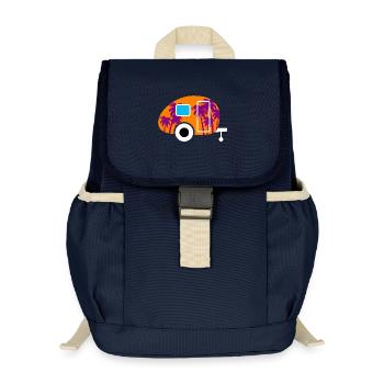 Caravan Palm Trees Holiday South Seas Camping Caravan Fan - Kids’ Recycled Backpack - navy - Front
