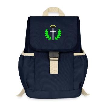 christliches-kreuz-heiligenschein-lorbeer-1 - Kinder Recycelter Rucksack - Navy - Vorne