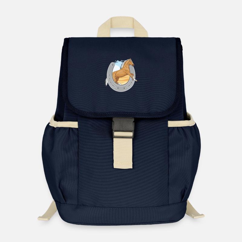 Ein springendes Palomino-Pferd, das ein Eisen durchbohrt - Kinder Recycelter Rucksack - Navy
