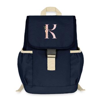 Monogramme floral R pastel - Sac à dos enfant recyclé - bleu marine - Devant
